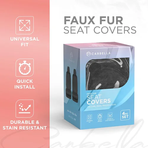 Vista 2 de Carbella Fundas de asiento de automóvil de piel de oveja, paquete de 2 unidades, solo asientos delanteros, bonitas fundas de asiento para negro