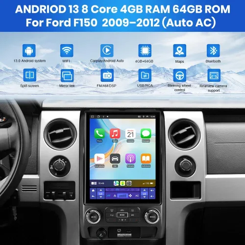 Vista 3 de Android [4GB+64GB] Radio de coche estéreo TS18 para Ford F150 2009-2012 con cámara de visión trasera