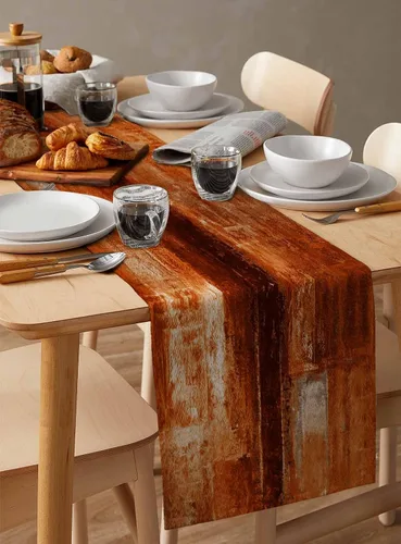Vista 6 de Camino de mesa naranja quemado, 120 pulgadas de largo, pinturas modernas al óleo, camino de mesa abstracto para cocina, comedor, bufandas, obra