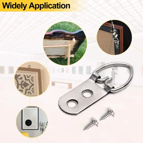 Vista 6 de 50 piezas de accesorios para colgar fotos, anillos en D resistentes, kit para colgar cuadros con tornillos, niquelado, anillos en D de metal