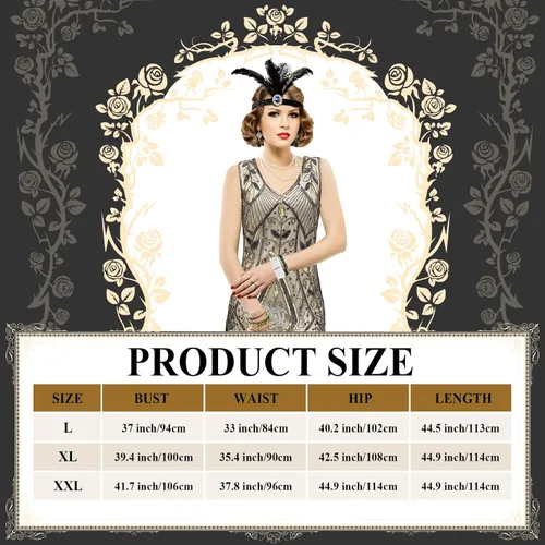Vista 2 de Shinymoon Vestido vintage de lentejuelas con flecos de los años 20, cuello en V, vestido de lentejuelas con flecos y accesorios de los años 20
