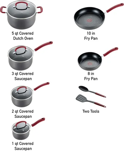 Vista 2 de T-fal Ultimate - Juego de utensilios de cocina de anodización dura antiadherente de 12 piezas, apto para horno y asador hasta 600F, juego de cocina