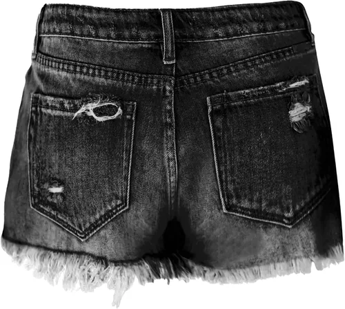 Vista 5 de Pantalones cortos de mezclilla para mujer, pantalones cortos de mezclilla para mujer, desgastados, con agujeros rasgados, dobladillo deshilachado