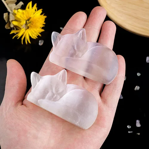 Vista 5 de Runyangshi Piedra curativa de cristal de selenita natural, selenita energética para dormir, exquisitos adornos tallados, masaje curativo espiritual