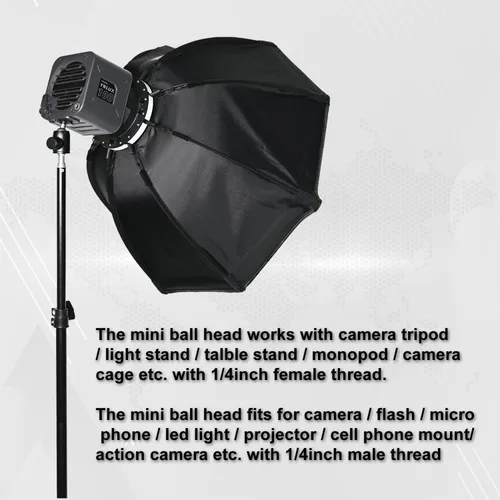 Vista 3 de SIOTI Mini cabezal de bola de trípode, mini cabeza de bola giratoria, panorámica vertical de 360° de 90°, compatible con proyector/DSLR/cámara