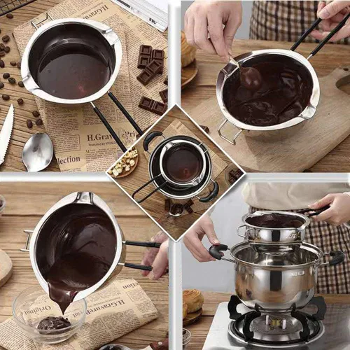 Vista 4 de Olla de Fusión de Doble Caldera con 600ML, Olla de Fusión de Chocolate de Acero Inoxidable con Mango Resistente al Calor para Mantequilla Caramelo