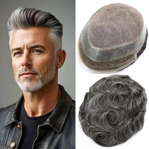 Vista 15 de HAPPY&CC Pieza del sistema de cabello humano Toupee para hombre Mono Lace #1 Negro Azabache