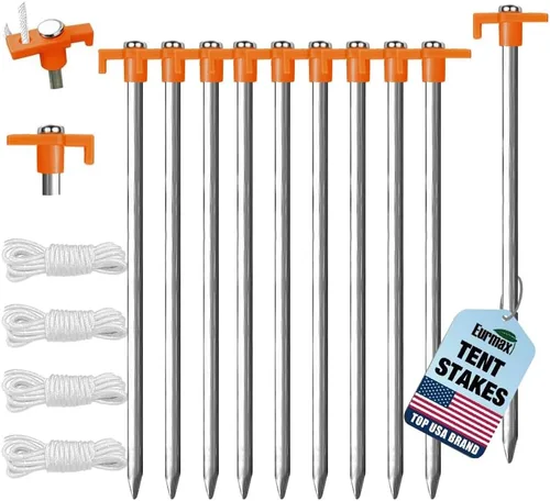 Vista 23 de Eurmax Paquete de 6 anclajes de acero inoxidable de 16 pulgadas para vientos fuertes, estacas galvanizadas de 1/2 pulgada, anclajes de tierra