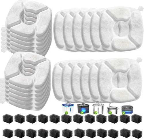 Vista 9 de 16 Piezas Filtros de Repuesto para Fuente de Agua para Gatos - Paquete de 8 Filtros de Fuente para Gatos con Paquete de 8 Esponjas, Filtro de Fuente