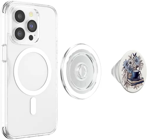Vista 4 de Books Are My Therapy Lover Librarian Line Art Floral PopSockets MagSafe PopGrip para iPhone