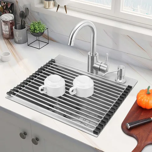 Vista 8 de Herogo Fregadero de barra de cocina de 15 x 15 pulgadas, fregadero pequeño profundo de un solo tazón con rejilla inferior de acero inoxidable