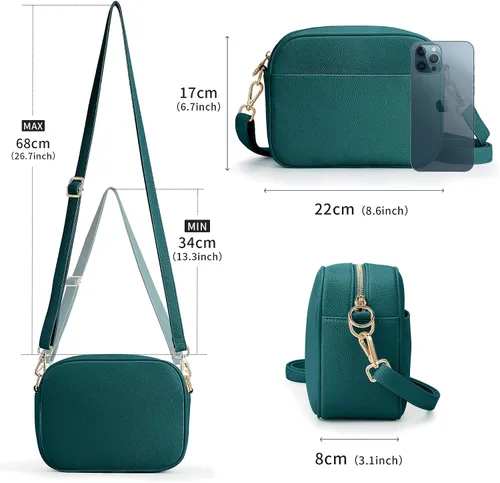 Vista 6 de KALIDI Bolso cruzado casual, de cuero vegano, 2 correas, bolso de hombro casual para mujer, bolso de trabajo, compras, viajes de noche
