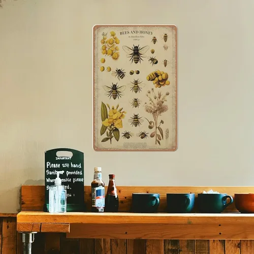 Vista 8 de Póster de abejas, póster de abejas, ilustración de abejas, impresión de abejas, regalo de abejas, arte de pared de miel, letrero de metal