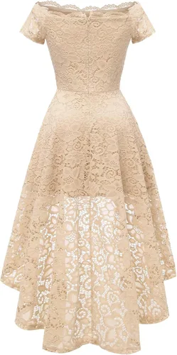 Vista 6 de Dressystar - Vestido de cóctel de encaje para mujer, vestido asimétrico con vuelo y hombros descubiertos para fiesta y evento formal