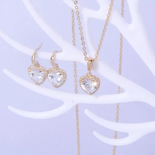 Vista 8 de Juego de joyas de cristal para boda nupcial con colgante de lágrima, collar y aretes colgantes para novia, damas de honor, madre de novia, fiesta