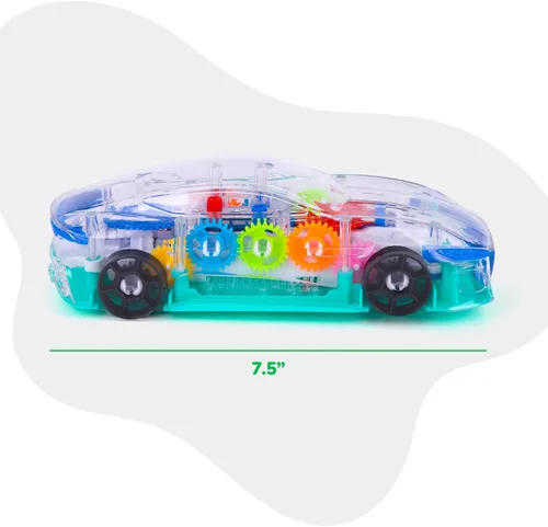 Vista 10 de ArtCreativity Juguete sensorial transparente con luz para niños, 1 unidad, auto de juguete con engranajes móviles coloridos, música y efectos LED