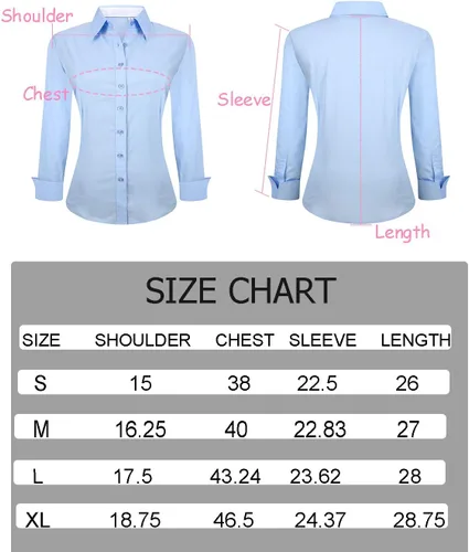 Vista 7 de Esabel.C Camisas de manga larga con botones para mujer, ajuste regular, blusa de trabajo elástica
