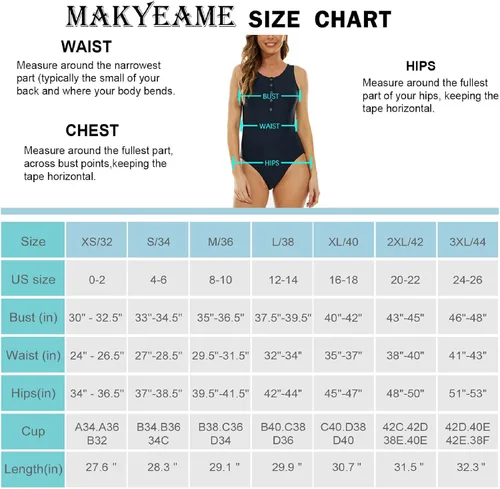 Vista 7 de MakyeAme Traje de baño de una pieza con botones para mujer, con control de abdomen, cuello ajustable, torso largo, brasier integrado