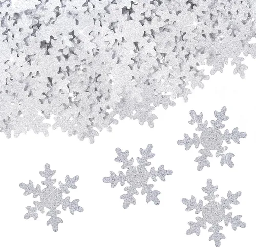 Vista 4 de Skylety 100 piezas de confeti grande de copo de nieve de 1.97 pulgadas, confeti de Navidad con purpurina de doble cara, decoración de mesa de fiesta