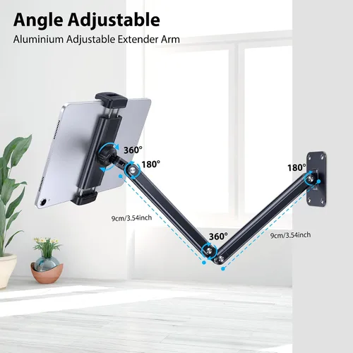 Vista 3 de CreaDream Soporte de pared para iPad, brazo de soporte ajustable y extensible de aluminio, compatible con tabletas de 4.7 a 13 pulgadas, teléfonos