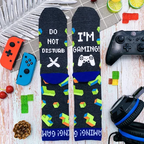 Vista 5 de Calcetines de juego para hombre, novedosos y divertidos, para la pantorrilla, color verde, regalo para jugadores, adolescentes, niños, hijos