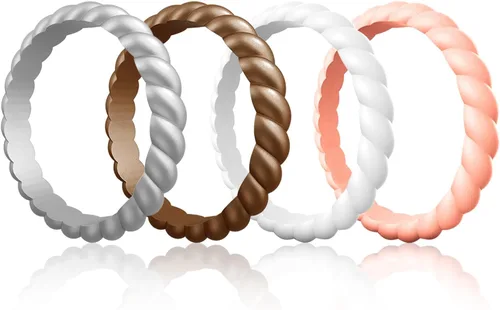 Vista 34 de Egnaro Women's Braided Silicone Wedding Ring, Stylish Stackable Rubber Band