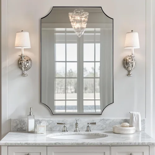 Vista 52 de ANDY STAR Espejo de baño de bronce cepillado, espejo festoneado de 24 x 36 pulgadas para baño, espejo rectangular de bronce antiguo con marco