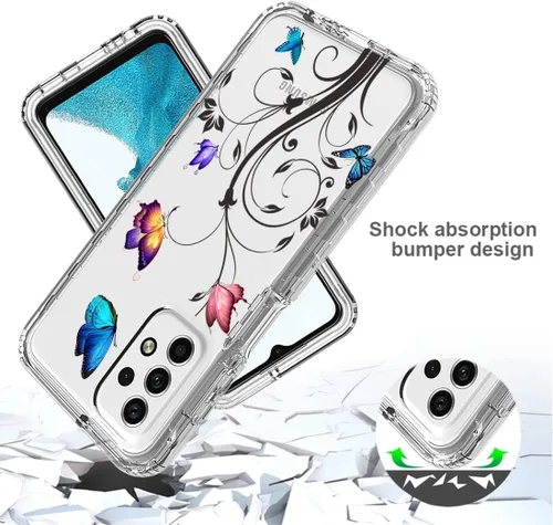 Vista 7 de Funda para Galaxy A23, SM-A235M con protector de pantalla de vidrio templado, diseño floral de cuerpo completo, carcasa rígida + TPU a prueba