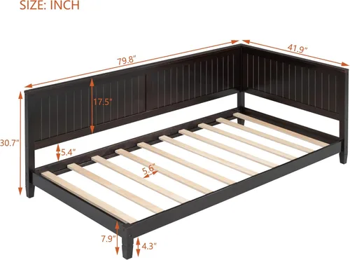 Vista 2 de Sofá cama de madera de diseño clásico, sofá cama, cama de plataforma, tamaño individual con salud y comodidad para dormitorio, estudio, sala