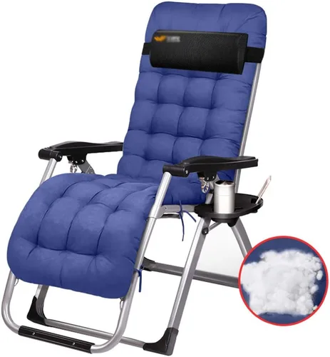 Vista 12 de Silla Zero Gravity, tumbona relajante, plegable, reclinable, reclinable, con cojín y bandeja de tazas para patio, campamento, playa, cubierta, al