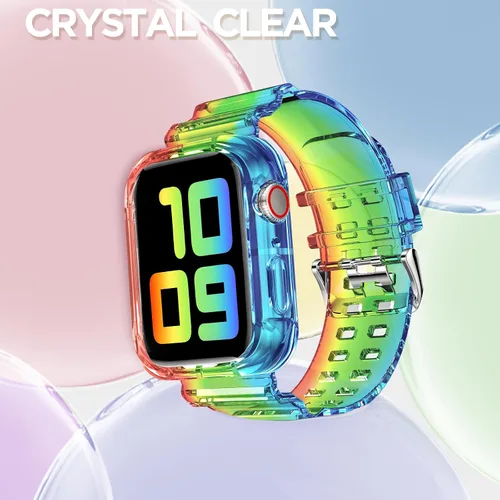 Vista 327 de DABAOZA - Correa transparente compatible con Apple Watch con estuche protector, correa deportiva de TPU con brillo para mujeres y hombres