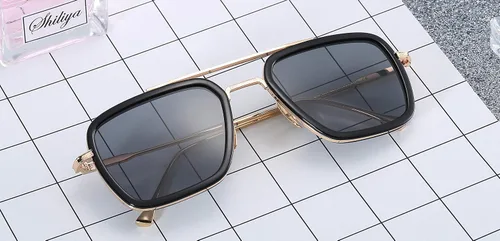 Vista 5 de iKANOO Tony Stark - Lentes de sol para hombres y mujeres, marco de metal cuadrado vintage, lentes de hombre araña