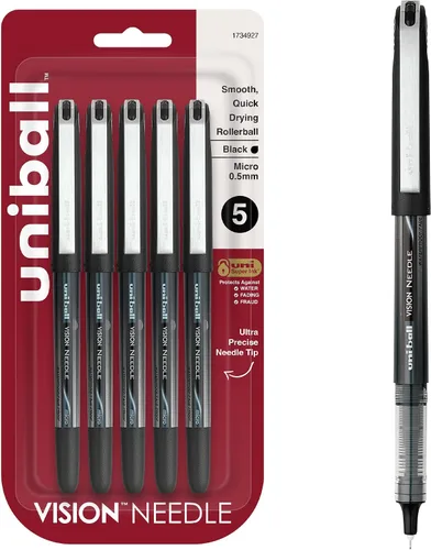 Vista 11 de Bolígrafo de punta rodante Uniball Vision - Paquete de 12, bolígrafos negros, tamaño de punta micro de 0.5 mm - Escritura suave, bolígrafos