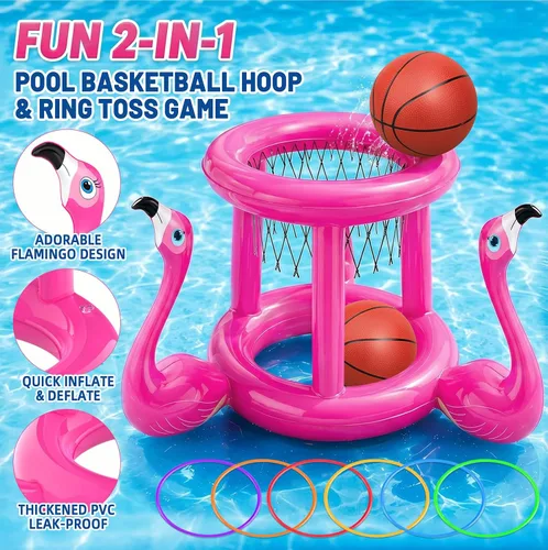Vista 3 de H-Style Juguetes de piscina, flotadores de piscina, juegos de piscina para niños y adultos, juego inflable de aro de baloncesto y lanzamiento