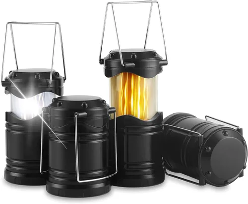 Vista 9 de Lichamp Paquete de 4 linternas LED para campamento, velas plegables sin llama, velas de té, luces de campamento portátiles a batería, kit de Gris