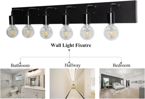 Vista 4 de Lámpara de tocador de baño de 36 pulgadas sobre el espejo, 6 luces, moderna iluminación de pared de granja, color negro