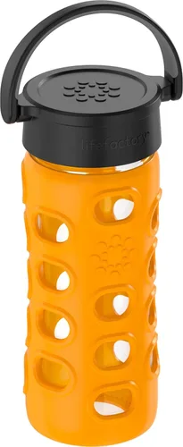 Vista 4 de Lifefactory Botella de agua de vidrio sin BPA de 12 onzas con tapa clásica y funda protectora de silicona, Marigold Caléndula