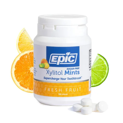 Vista 2 de Epic Xylitol - Paquete de goma de mascar y mentas de fruta fresca, 50 piezas de goma de mascar de fruta fresca y 180 mentas, sin azúcar, sin