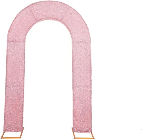 Vista 6 de Efavormart - Cubierta de telón de fondo de arco abierto de 7 pies, color oro rosa brillante, de elastano, con doble cara en forma de U, para arco