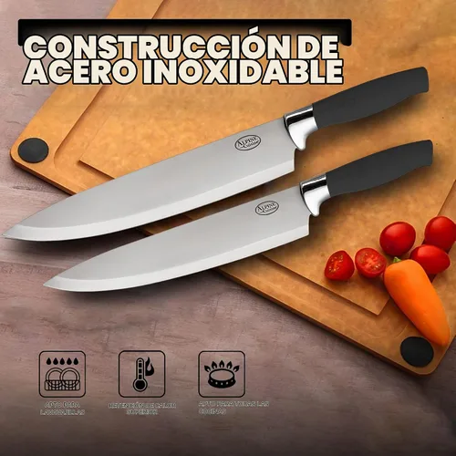 Vista 2 de Alpine Cuisine Juego de cubiertos de 3 piezas con mango negro, juego de cuchillos de chef de acero inoxidable para cocina, cuchillo de chef
