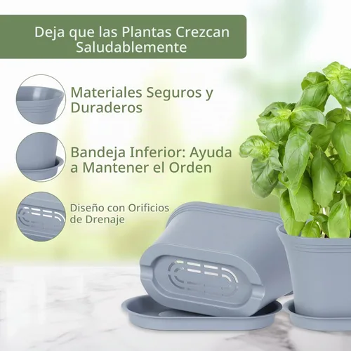 Vista 5 de Oliz 6pk Windowsill Planters, Grey Plastic w/Drain Tray - Indoor/Outdoor Gris