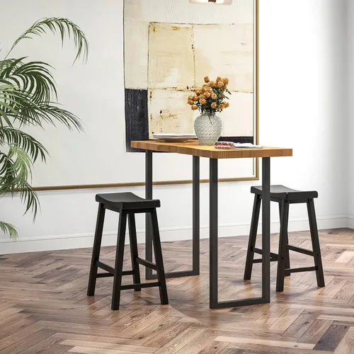 Vista 4 de COSTWAY Juego de 2 taburetes de silla de montar de 24 pulgadas de altura de mostrador con patas de madera maciza y reposapiés, taburetes modernos