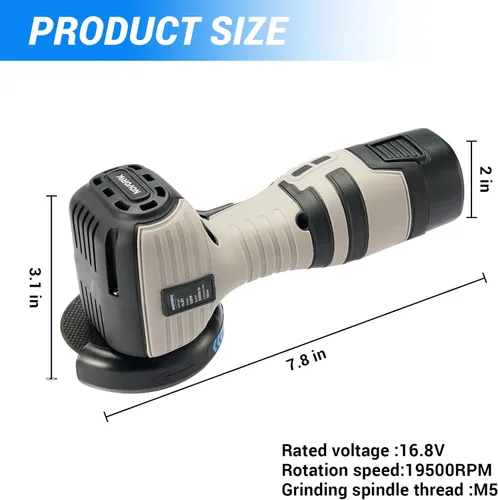 Vista 6 de Herramienta de amoladora angular, amoladora angular portátil inalámbrica con 2 piezas de batería de 16.8 V 2000 mAh, 5 discos de corte 28000 rpm