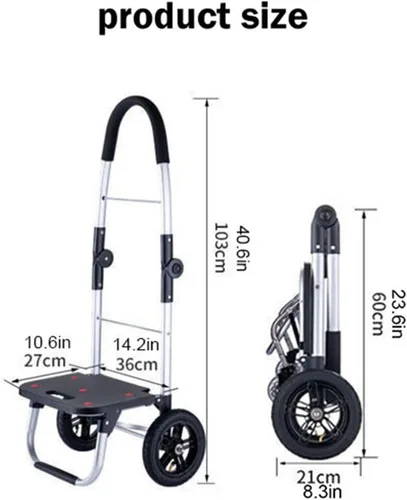 Vista 6 de Carrito de compras plegable con ruedas giratorias para escalera, carrito de compras plegable para comestibles, carrito de equipaje plegable