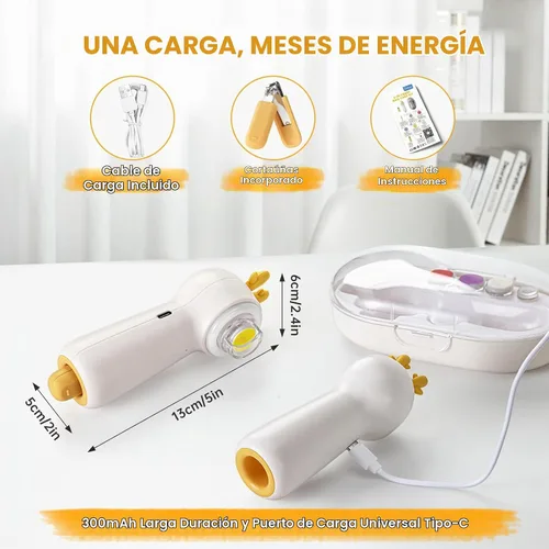 Vista 6 de Lima de uñas eléctrica para bebés con luz LED, USB - Recargable