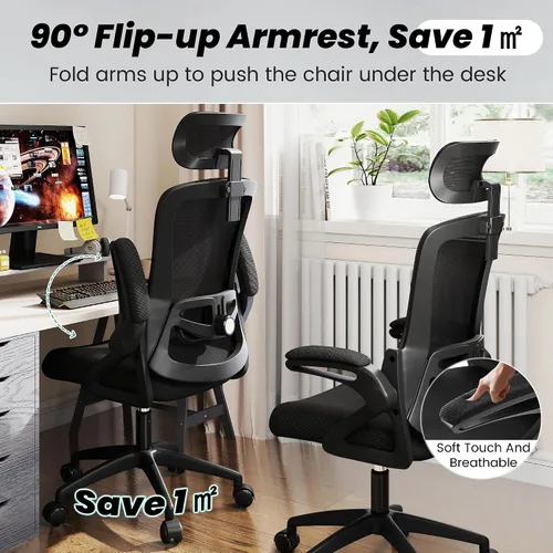 Vista 7 de Fizzin Silla de oficina de malla para computadora con soporte lumbar Negro