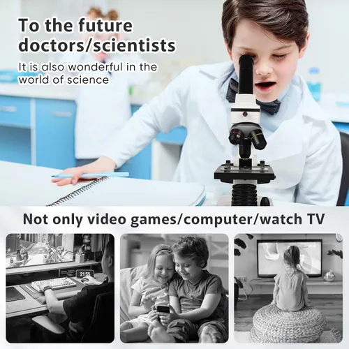 Vista 7 de Microscopio para adultos profesionales: microscopio compuesto para niños de 8 a 12 años, kit de microscopio para niños de 100X-2000X