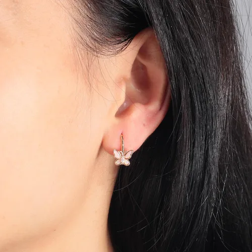 Vista 2 de CiNily Aretes colgantes de ópalo para mujeres y niñas, diseño de flores, mariposas, forma ovalada, aretes de gota con cierre de palanca, regalo