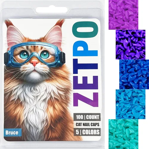 Vista 10 de zetpo - 100 fundas para uñas de gato, con adhesivos y aplicadores 5 tonos azules con purpurina