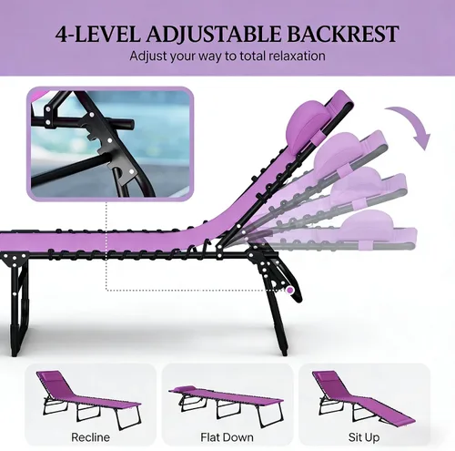 Vista 5 de 2 Folding Outdoor Chaise Lounge Chairs, Purple, 4-Position Recliners